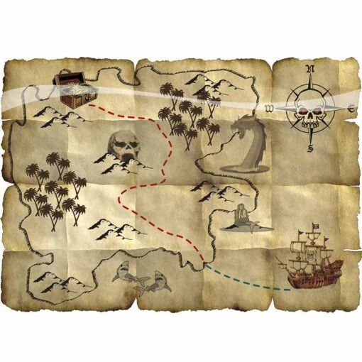 Ancienne Carte Au Trésor Pirate (Lot De 4)
