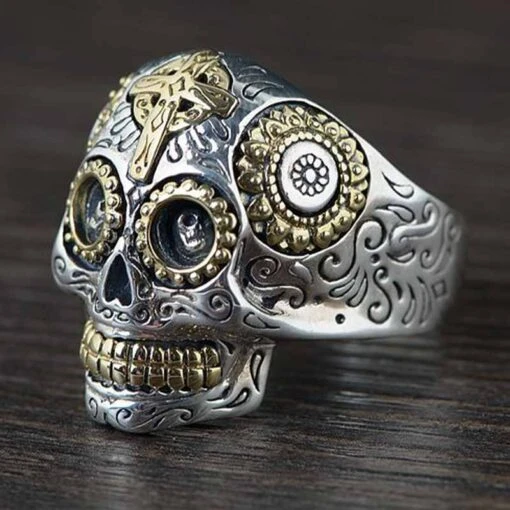 Bague Argent Crâne Mexicain - Image 2
