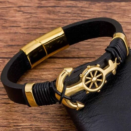Bracelet Homme Pirate Ancre Or - Image 3