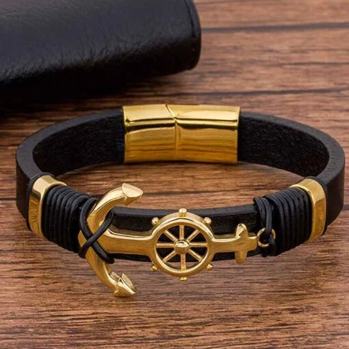 Bracelet Homme Pirate Ancre Or - Image 2