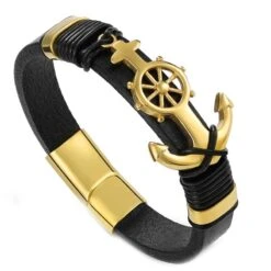 Bracelet Homme Pirate Ancre Or