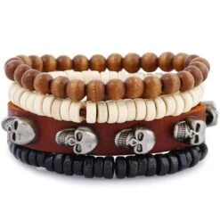 Bracelet Pirate Perle Bois Cuir Homme