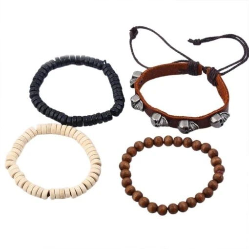 Bracelet Pirate Perle Bois Cuir Homme - Image 2