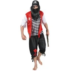 Déguisement Pirate Noir Et Rouge Homme